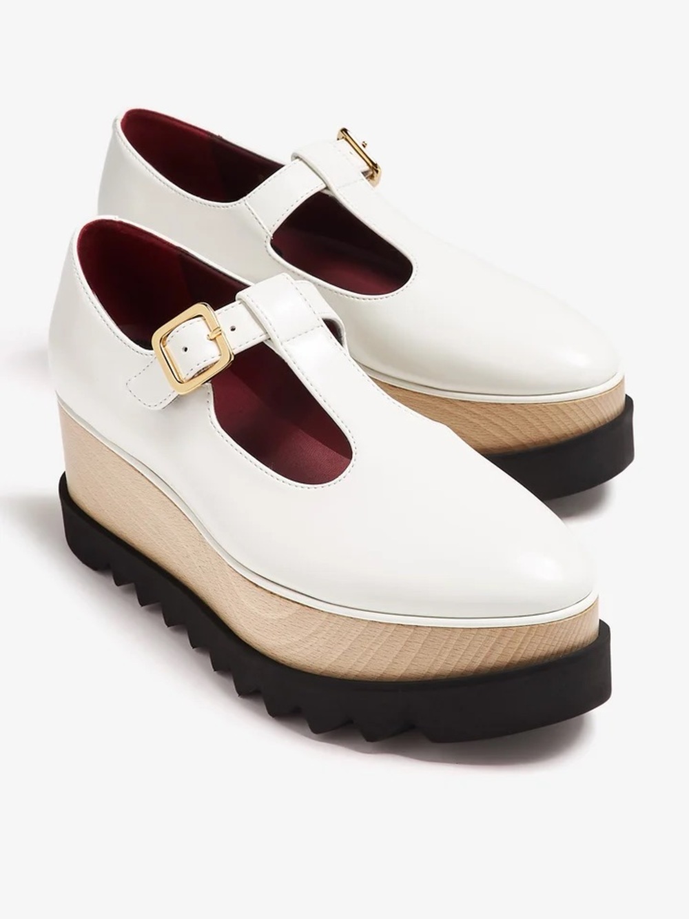 Stella McCartney White Mary Jane Flats with Gold Buckles